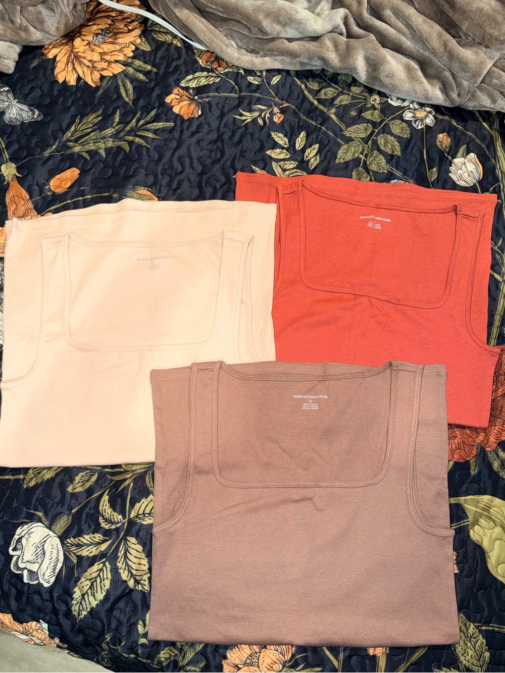 Amazon Essentials Women's Square Neck Tank Top Set - Cream, Rust, Mauve